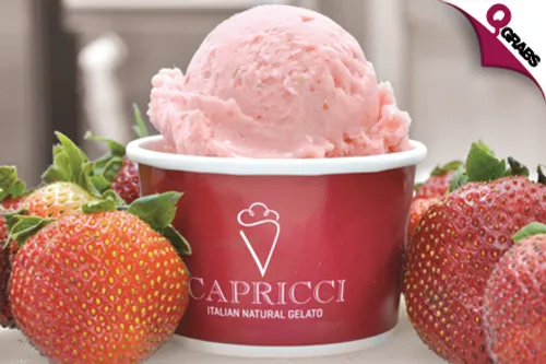 All Natural Italian Gelato feast for TWO Persons! For QR14 Get 1 scoop each, QR26 for Two Scoops each, or QR36 for 3 Scoops each at Capricci (QR28/QR52/QR72 Value)
